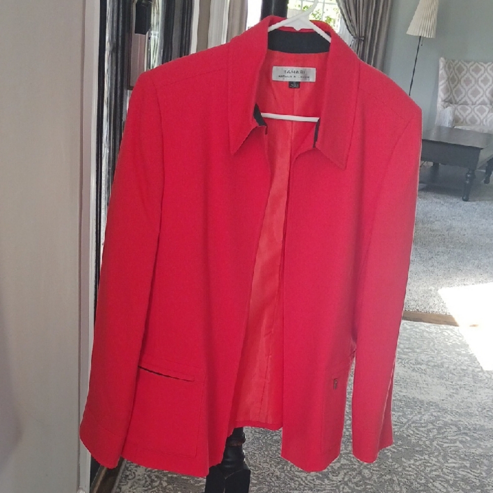 Tahari Red Blazer Tailored Suit Jacket